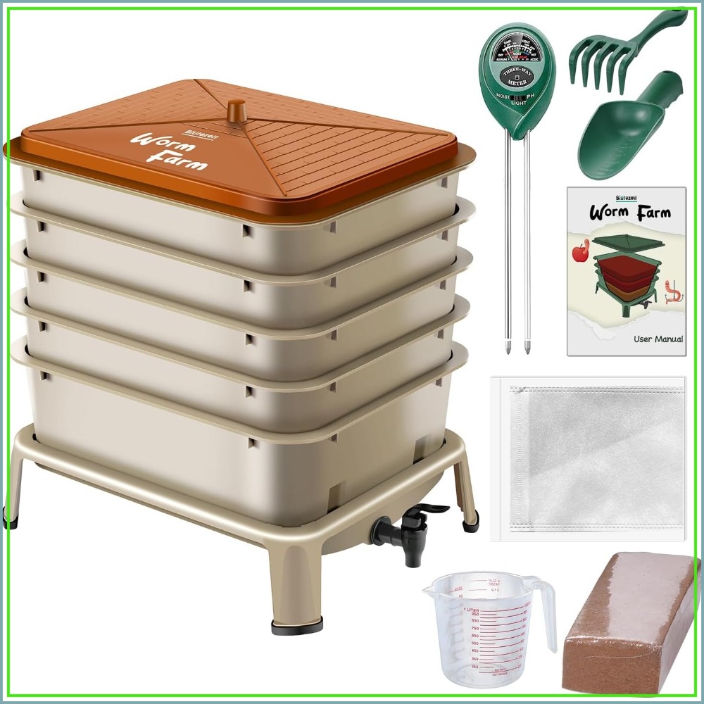 Composting Kit Indoor - 5-Tray Worm Compost Bin, 53QT Outdoor
