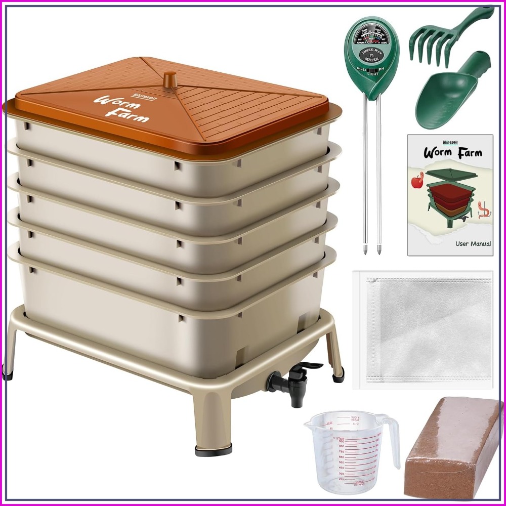 Composting Kit Indoor - 5-Tray Worm Compost Bin, 53QT Indoor