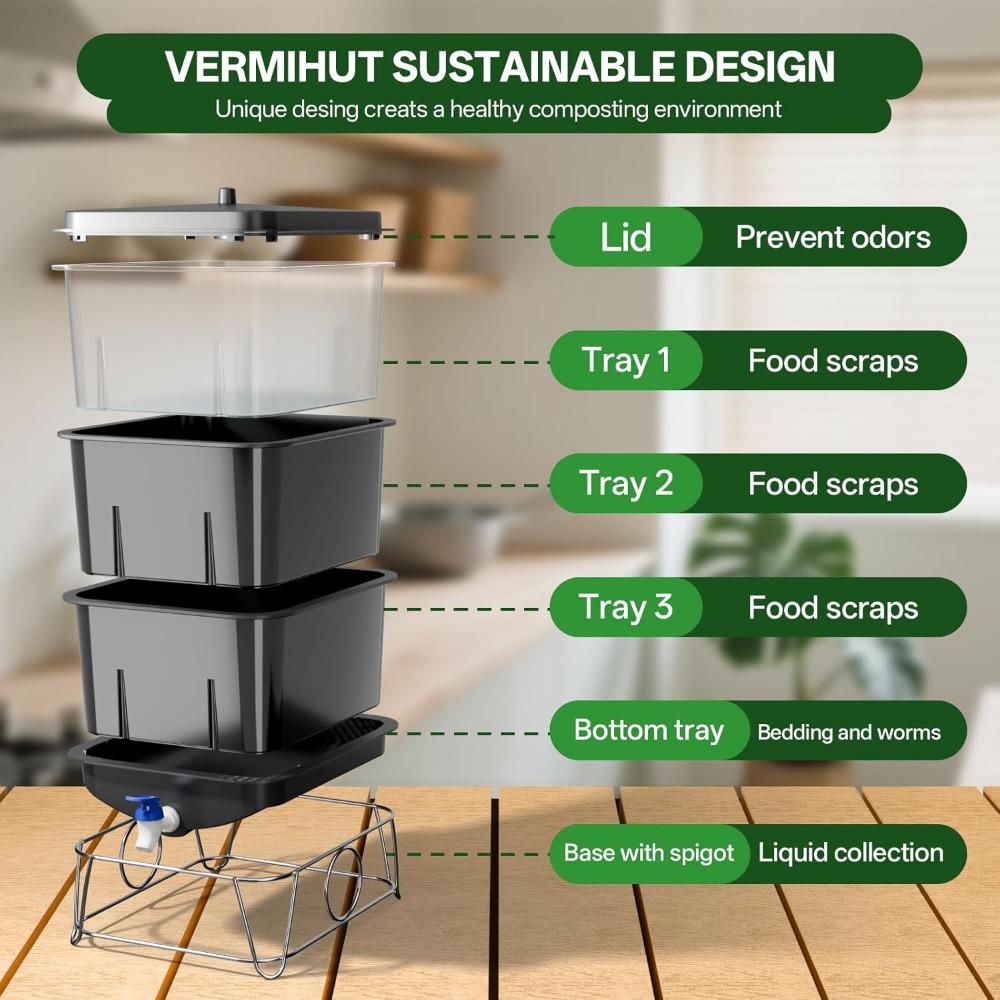 3-Tray 15L Worm Farm Compostin - Composting Kit Indoor 评论和价格