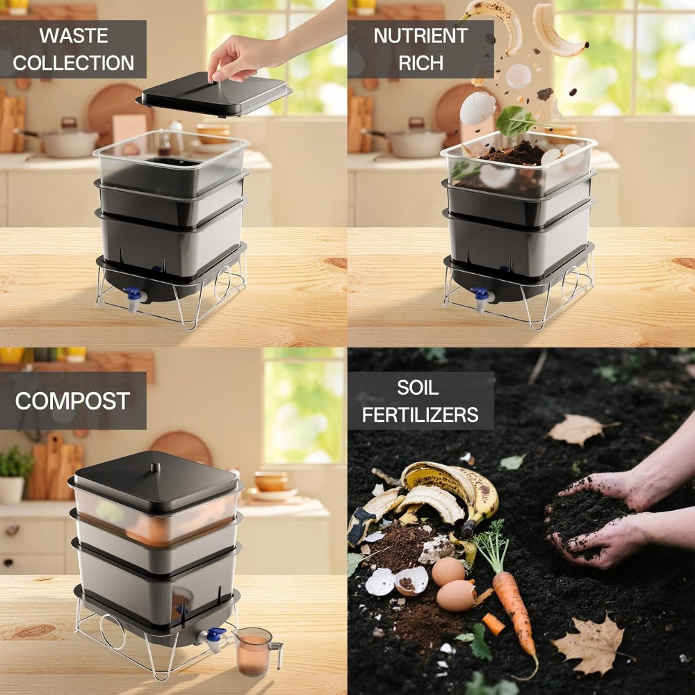 3-Tray 15L Worm Farm Compostin - Composting Kit Indoor 评论和价格