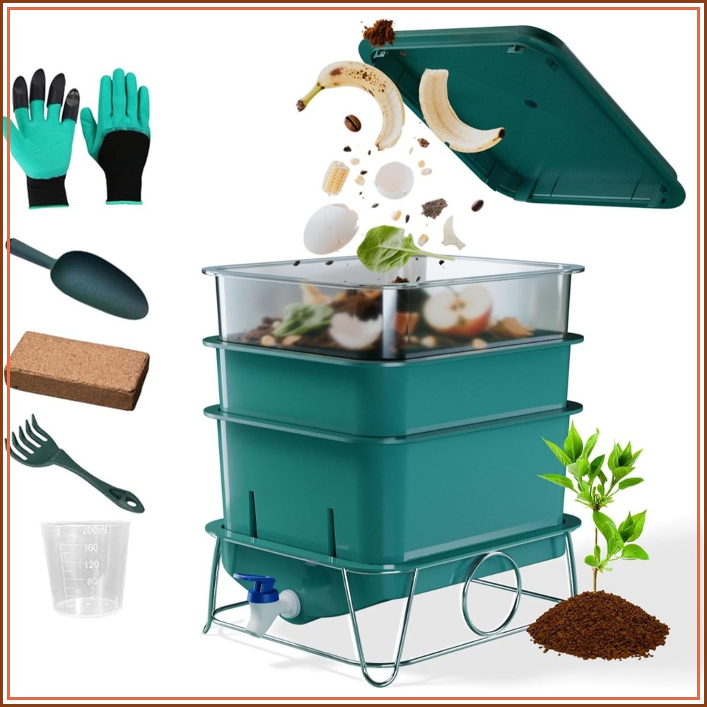 3-Tier 15L Worm Farm Compostin - Composting Kit Indoor 评论和价格
