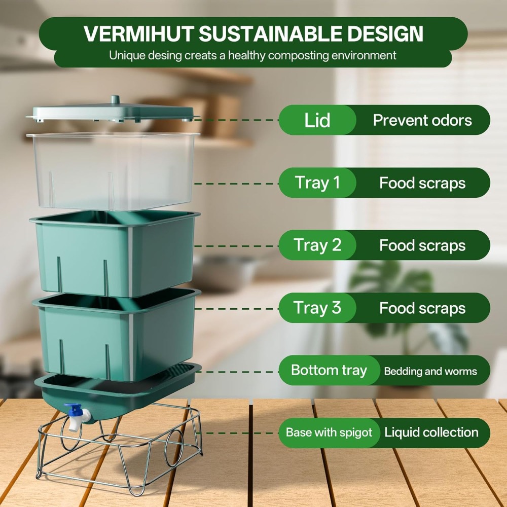 3-Tier 15L Worm Farm Compostin - Composting Kit Indoor 评论和价格